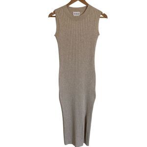 Olive+Oak Womens Sleeveless‎ Ribbed Knit Bodycon Dress Size M Tan Neutral Sleek